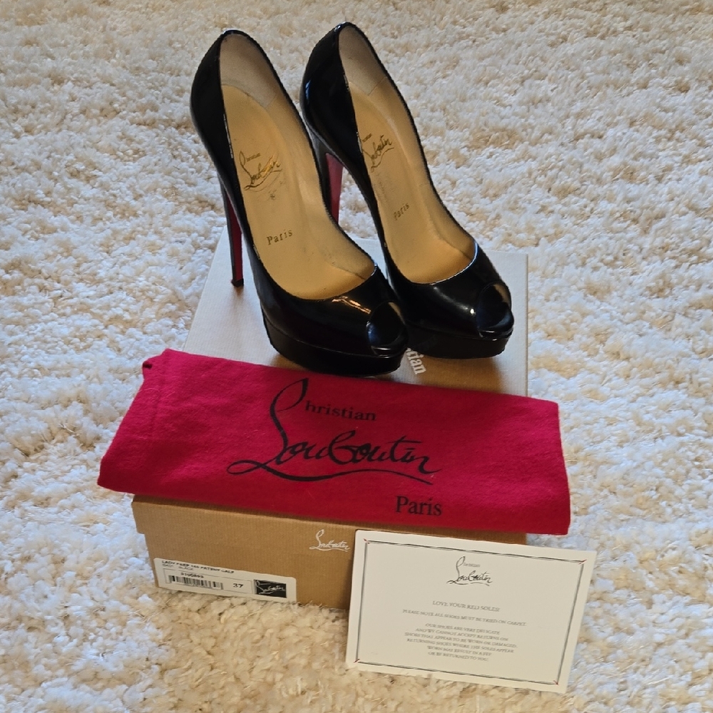 Christian Louboutin Black Patent leather Peep Toe Heels